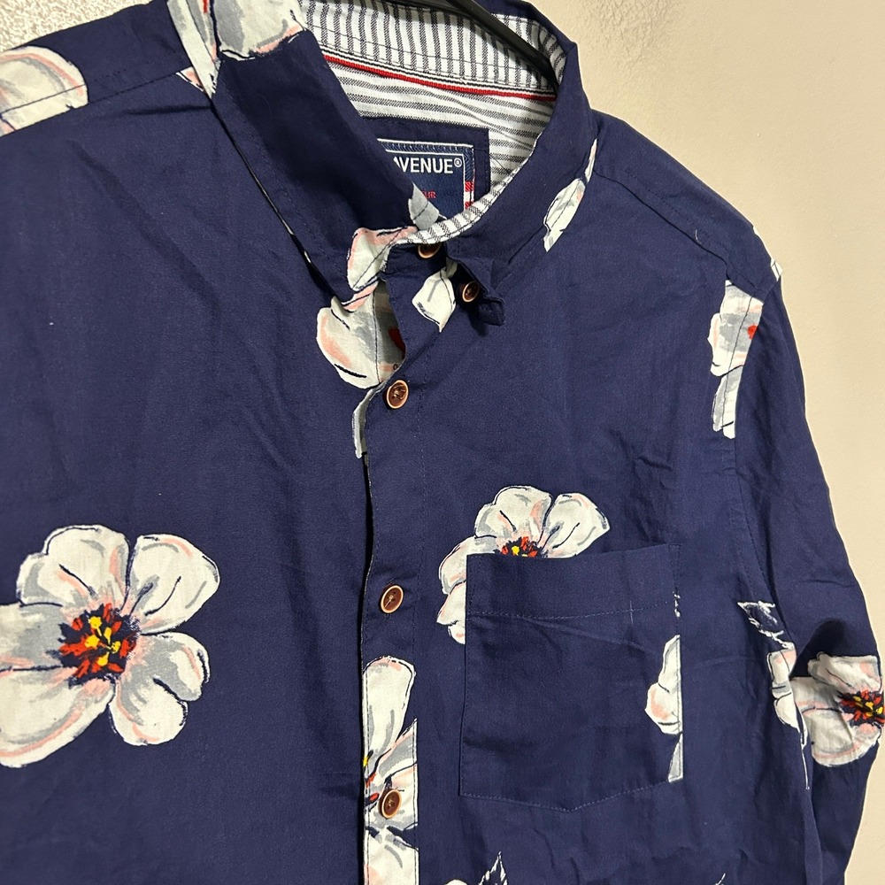 Eighth Avenue Button Down Shirt Mens S Navy Blue Floral Print Cotton Preppy Boho - Picture 8 of 10